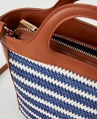 Ann Taylor Weekend Collection Striped Straw Shoulder Bag Night Sky Women's