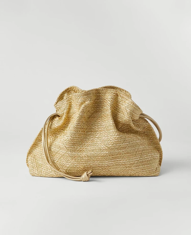 Ann Taylor Metallic Drawstring Clutch Bag Gold Women's