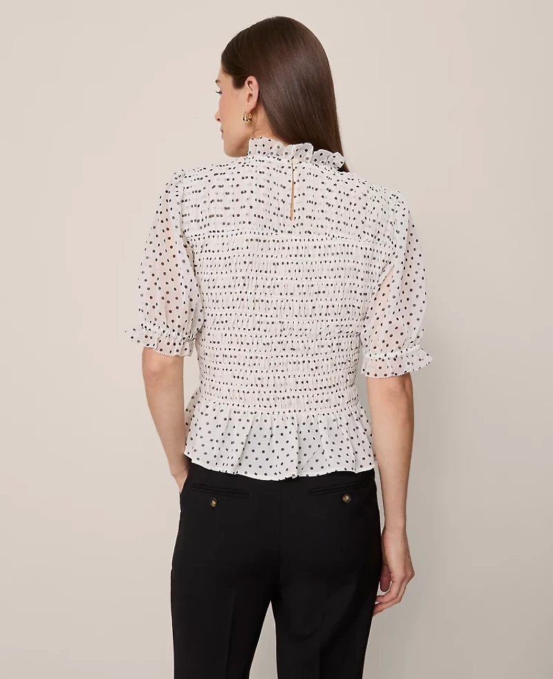 Ann Taylor Dotted Smocked Top Winter White Women's