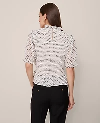 Ann Taylor Dotted Smocked Top Winter White Women's