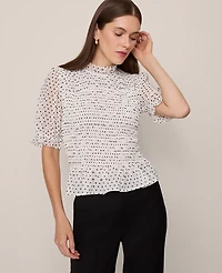 Ann Taylor Dotted Smocked Top Winter White Women's