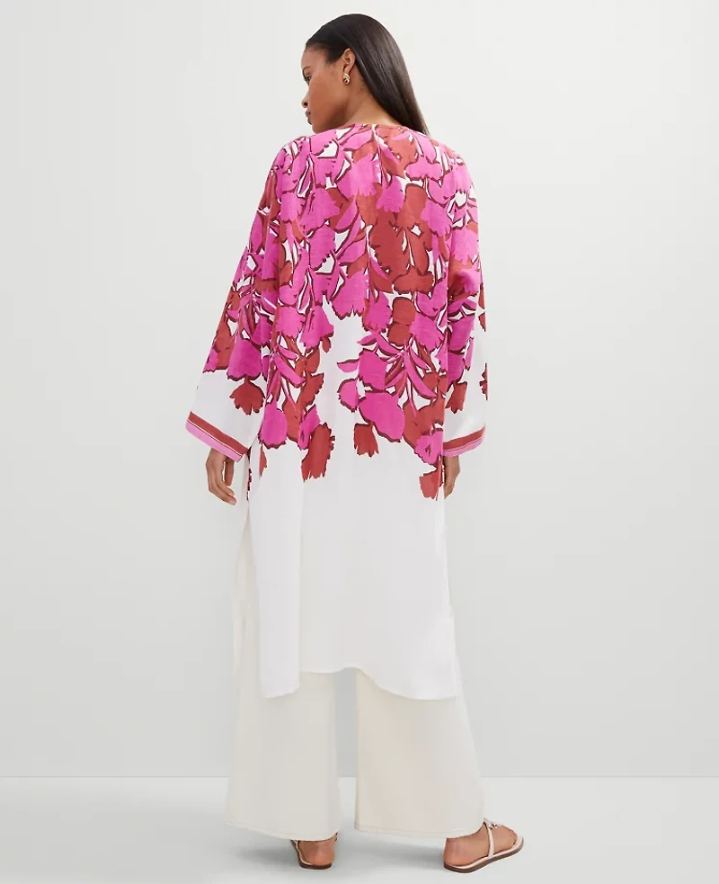 Ann Taylor Floral Long Kimono Size XS/S Winter White Women's