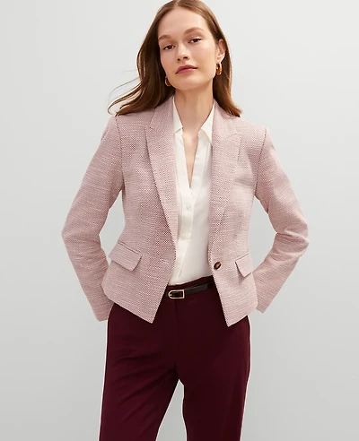 Ann Taylor The Petite One Button Fitted Blazer Size 12 Berry Multi Women's