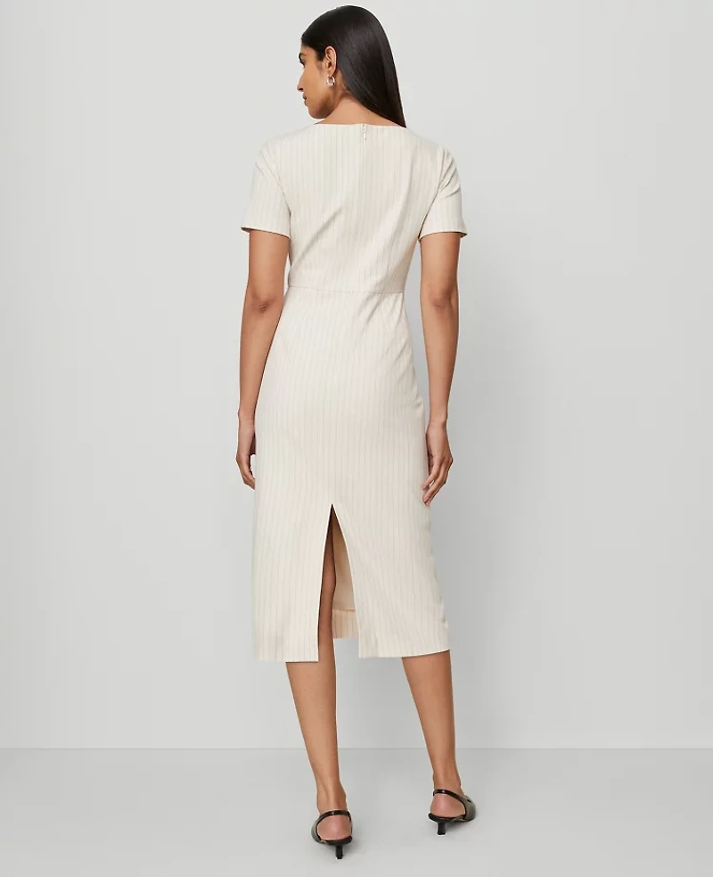 Ann Taylor Striped Midi Sheath Dress Size 16 Black Cream Combo Women's