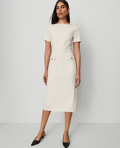 Ann Taylor Striped Midi Sheath Dress Black Cream Combo Women's