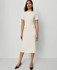 Ann Taylor Striped Midi Sheath Dress Size 16 Black Cream Combo Women's