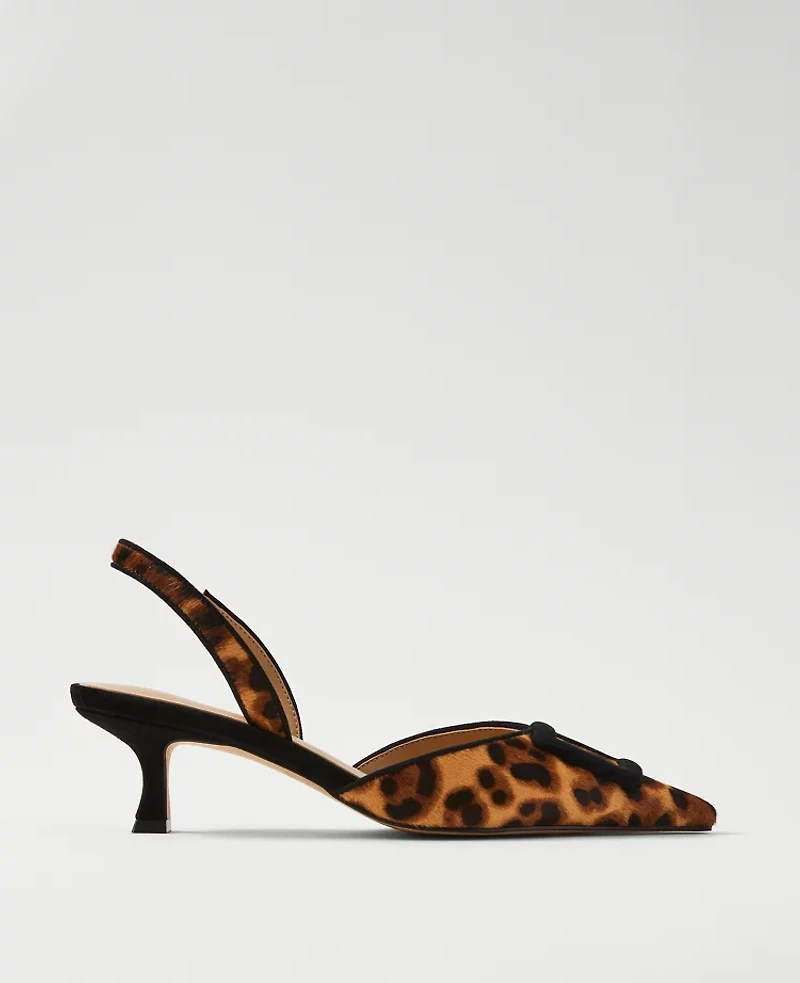 Ann Taylor Pointy Toe Buckle Haircalf Slingback Pumps Brown Multi Women's