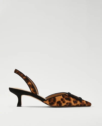 Ann Taylor Pointy Toe Buckle Haircalf Slingback Pumps Brown Multi Women's
