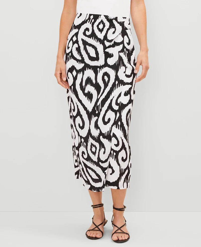 Ann Taylor Petite Ikat Sarong Pencil Skirt Black Women's
