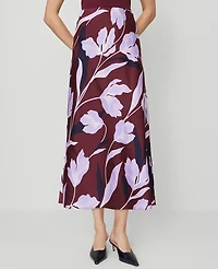 Ann Taylor Floral Satin Bias Slip Skirt B Windsor Wine Women's