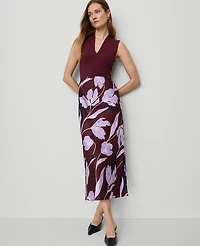 Ann Taylor Floral Satin Bias Slip Skirt B Windsor Wine Women's