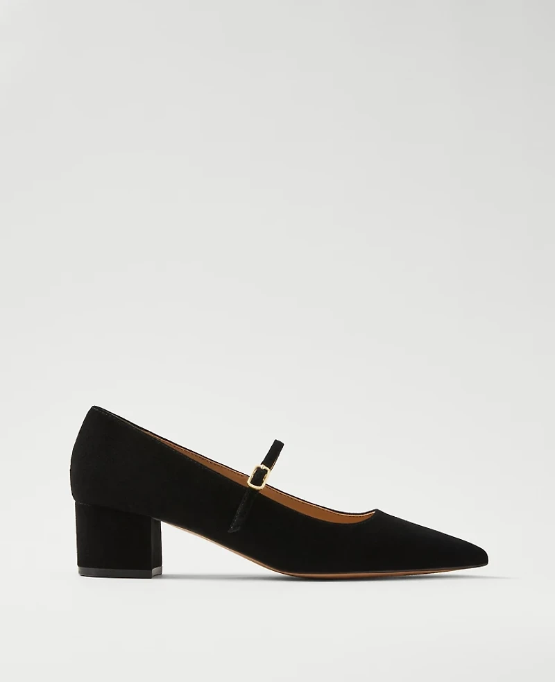 Ann Taylor Suede Pointy Toe Block Heel Pumps Black Women's