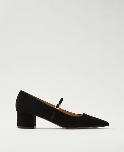 Ann Taylor Suede Pointy Toe Block Heel Pumps Black Women's