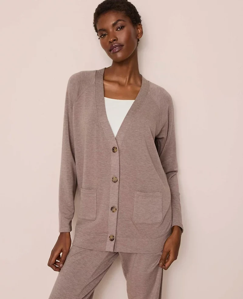 Ann Taylor Button Lounge Cardigan Cardamom Heather Women's