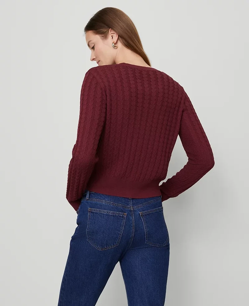 Ann Taylor Mixed Cable Cardigan Size Large Windsor Wine Women's