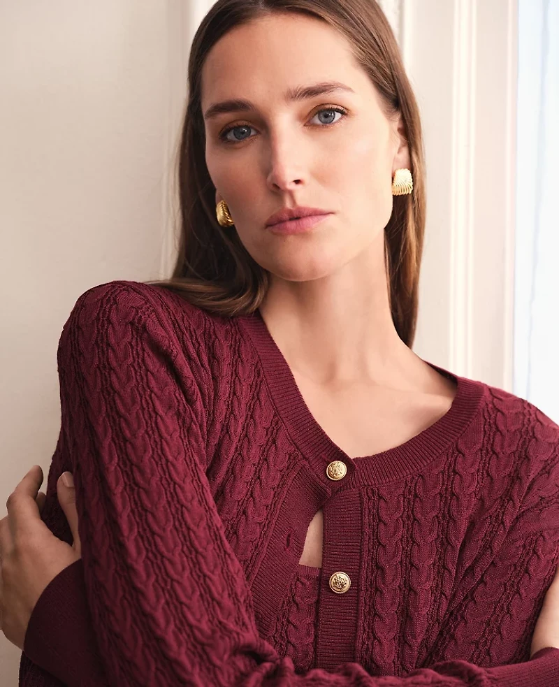 Ann Taylor Mixed Cable Cardigan Size Large Windsor Wine Women's