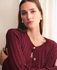 Ann Taylor Mixed Cable Cardigan Size Large Windsor Wine Women's