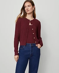 Ann Taylor Mixed Cable Cardigan Size Large Windsor Wine Women's