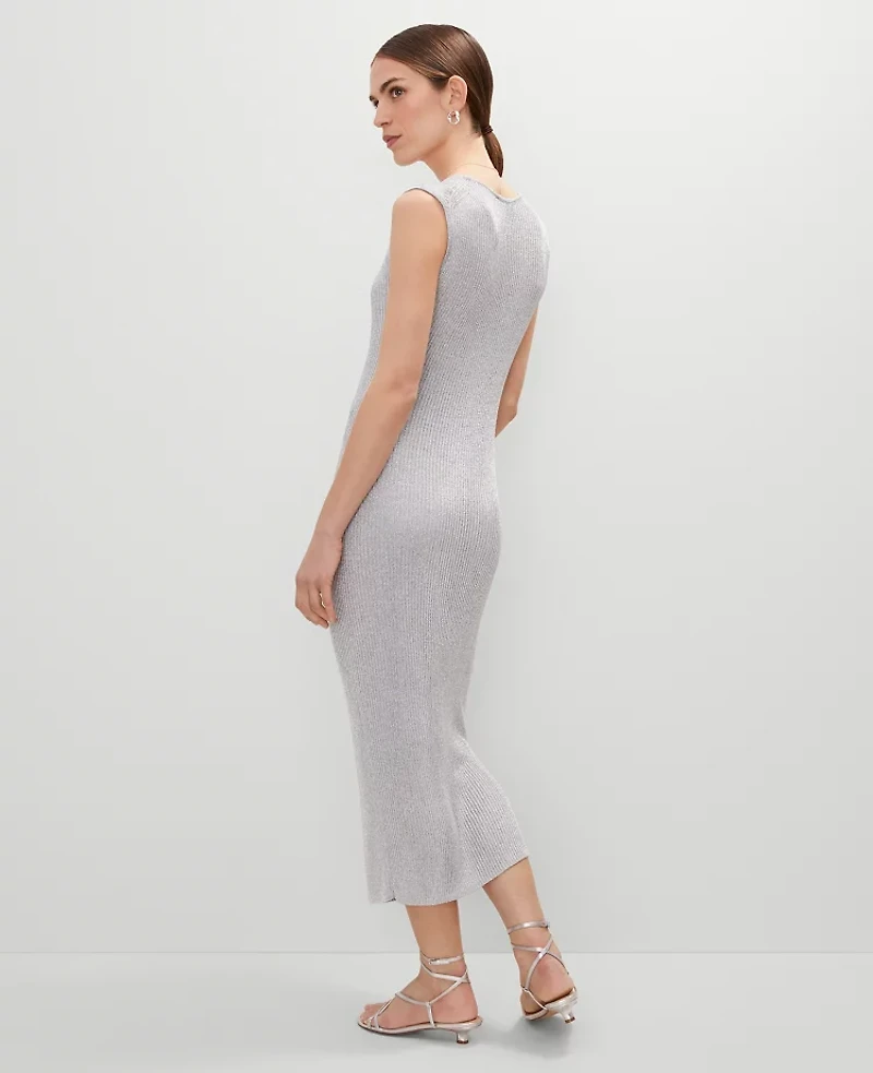 Ann Taylor Petite Scoop Neck Lurex Dress Silver Metallic Women's