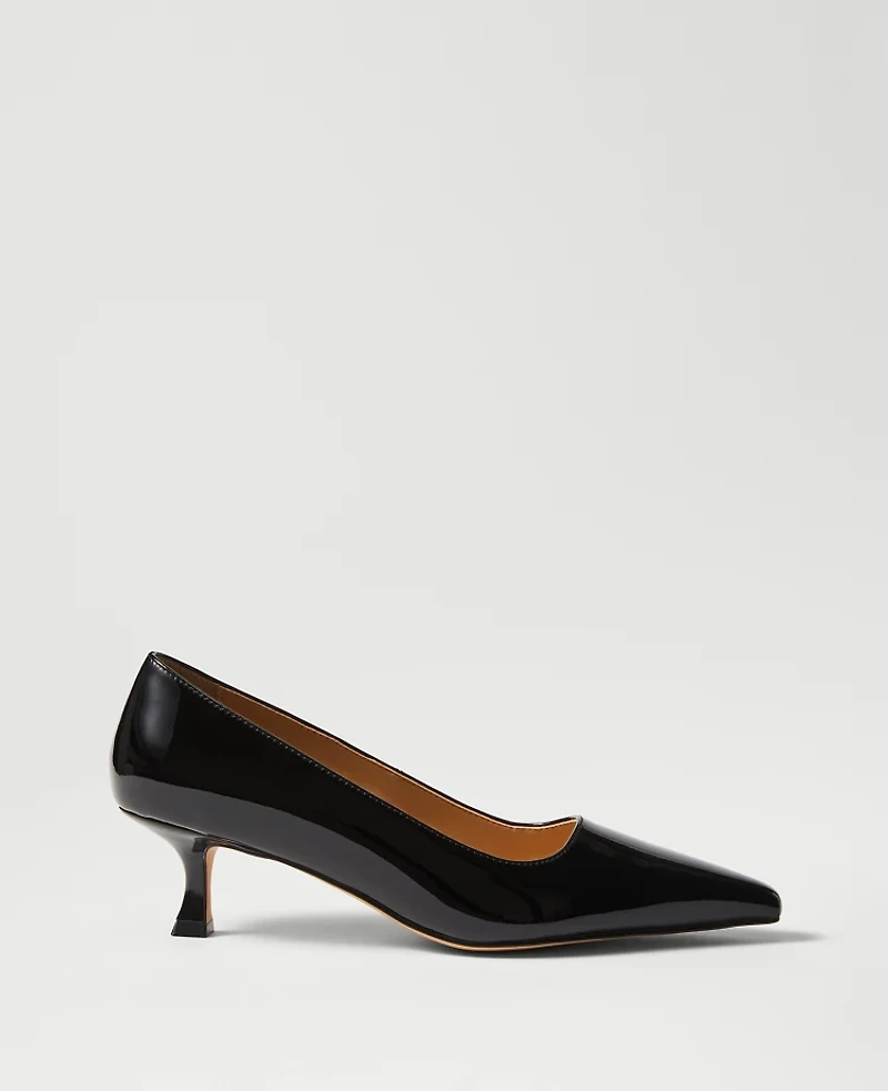 Ann Taylor Patent Nip Toe Kitten Heel Pumps Black Women's