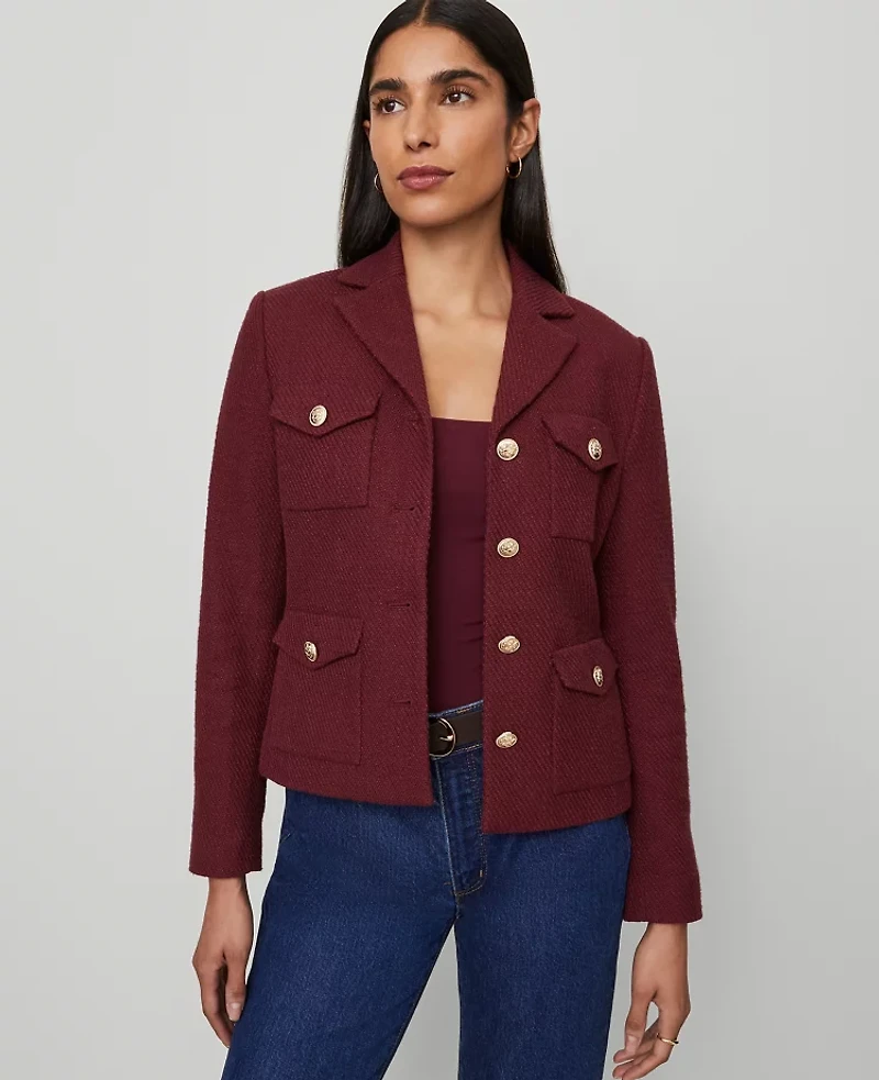 Ann Taylor The Military Blazer Jacket in Tweed Size 4 Windsor Wine Women's