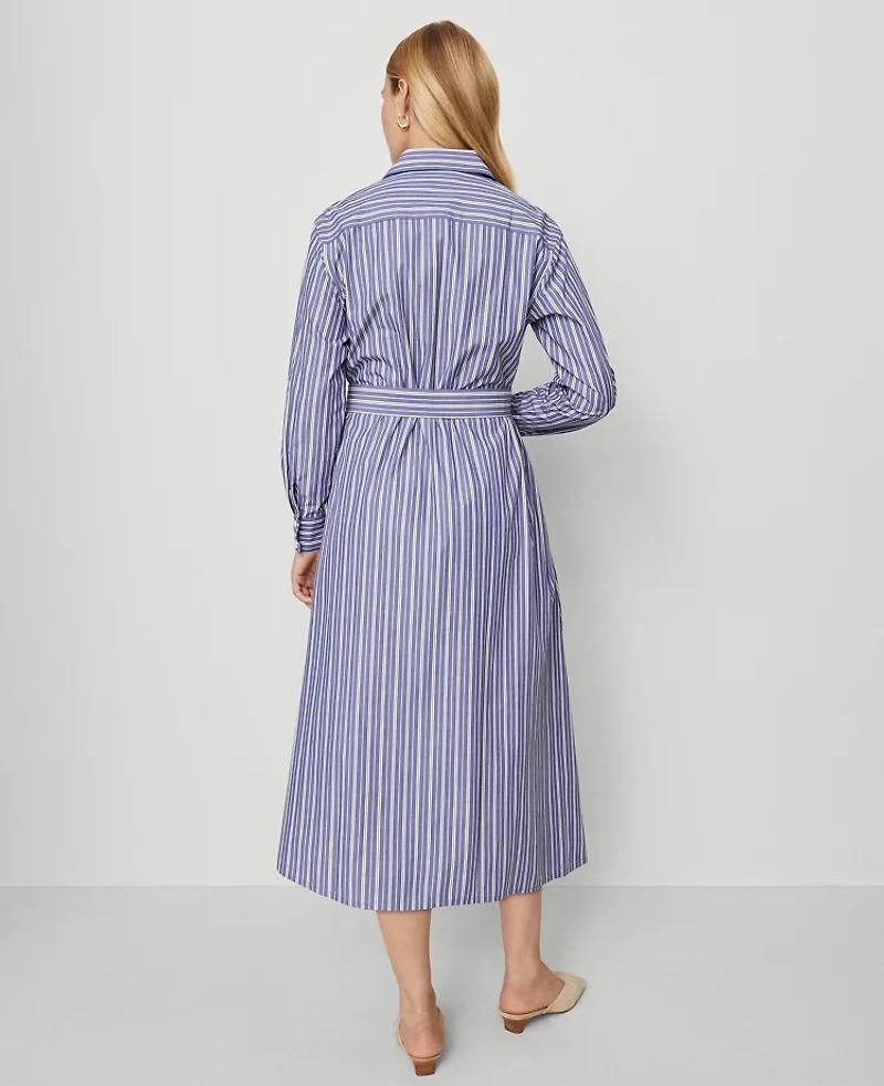 Ann Taylor Striped Collared Midi Shirtdress Shaded Periwinkle Women's