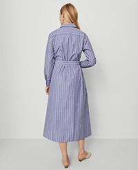 Ann Taylor Striped Collared Midi Shirtdress Shaded Periwinkle Women's