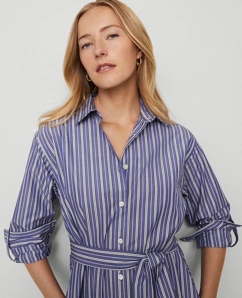 Ann Taylor Striped Collared Midi Shirtdress Shaded Periwinkle Women's