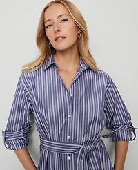 Ann Taylor Striped Collared Midi Shirtdress Shaded Periwinkle Women's