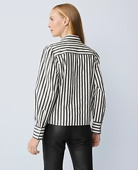 Ann Taylor Striped Embellished Shirt Black Women's