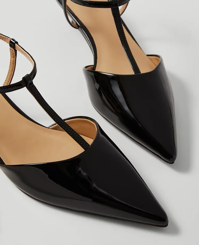 Ann Taylor Patent T-Strap Kitten Heel Pumps Women's