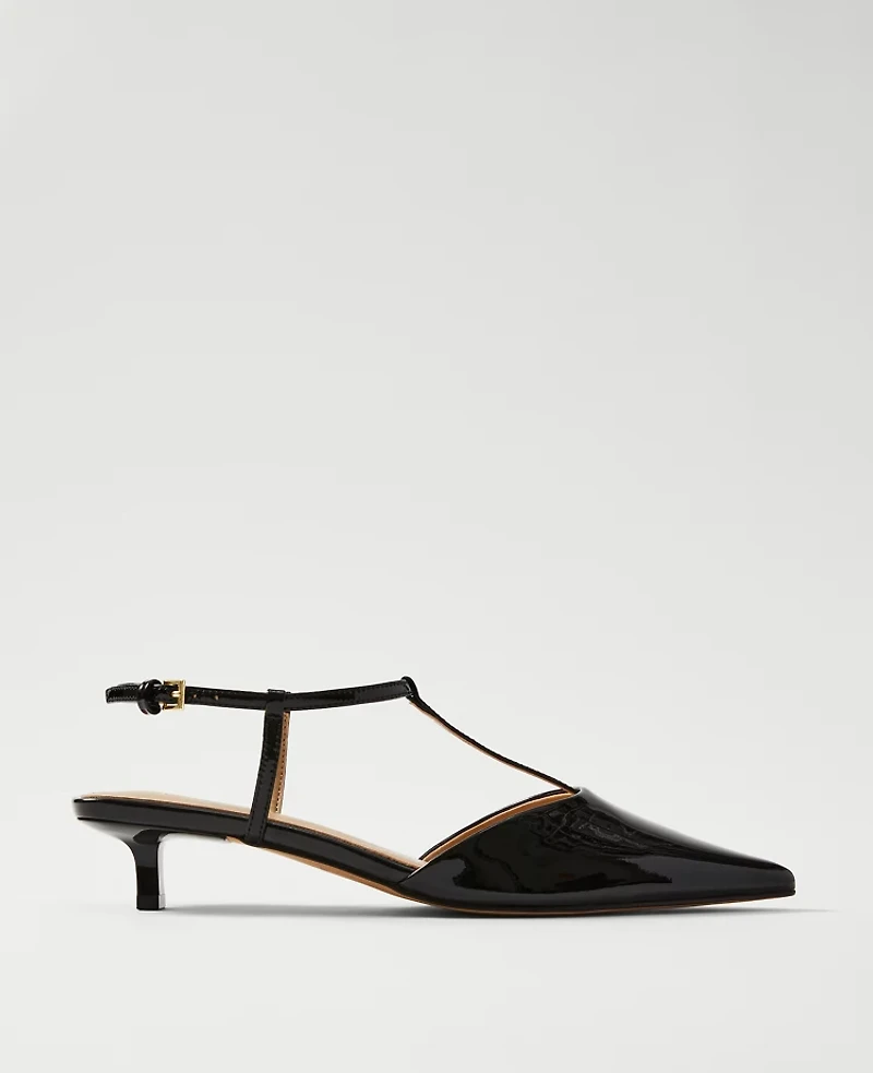 Ann Taylor Patent T-Strap Kitten Heel Pumps Women's