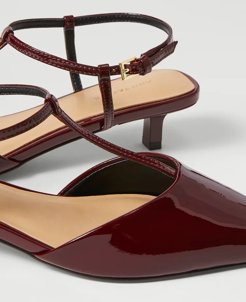 Ann Taylor Patent T-Strap Kitten Heel Pumps Women's