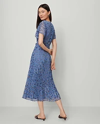Ann Taylor Floral Pleated Midi Dress Cool Cascades Women's
