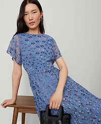 Ann Taylor Floral Pleated Midi Dress Cool Cascades Women's
