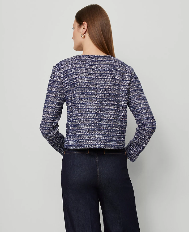 Ann Taylor Tweed Cropped Jacket Blue Multi Women's