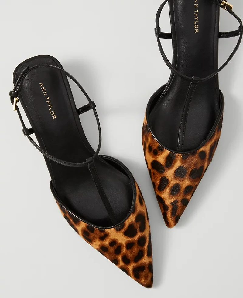 Ann Taylor Haircalf T-Strap Kitten Heel Pumps Brown Multi Women's