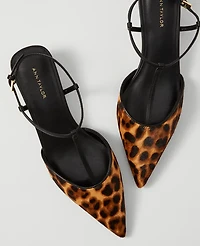 Ann Taylor Haircalf T-Strap Kitten Heel Pumps Brown Multi Women's