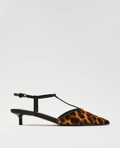 Ann Taylor Haircalf T-Strap Kitten Heel Pumps Brown Multi Women's