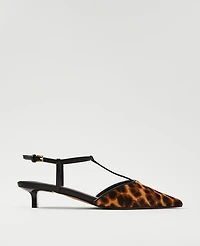 Ann Taylor Haircalf T-Strap Kitten Heel Pumps Brown Multi Women's