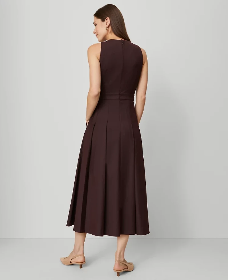 Ann Taylor The Petite Crew Neck Pleated Midi Dress Size 2 Classic Burgundy Women's