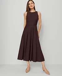 Ann Taylor The Petite Crew Neck Pleated Midi Dress Size 2 Classic Burgundy Women's
