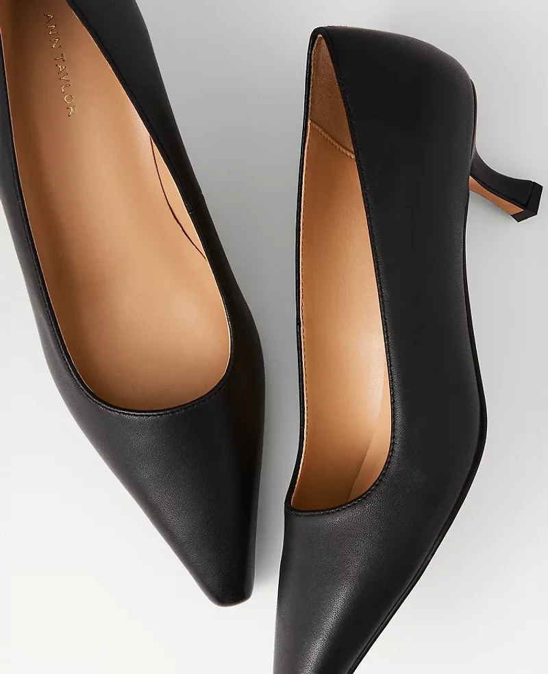 Ann Taylor Leather Nip Toe Kitten Heel Pumps Black Women's
