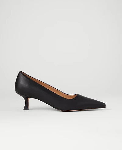 Ann Taylor Leather Nip Toe Kitten Heel Pumps Black Women's