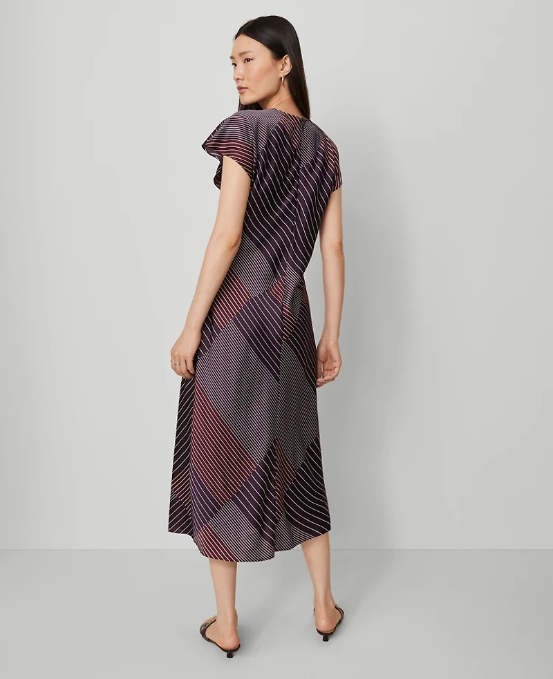 Ann Taylor Petite Satin Twist Midi Dress Deep Purple Onyx Women's