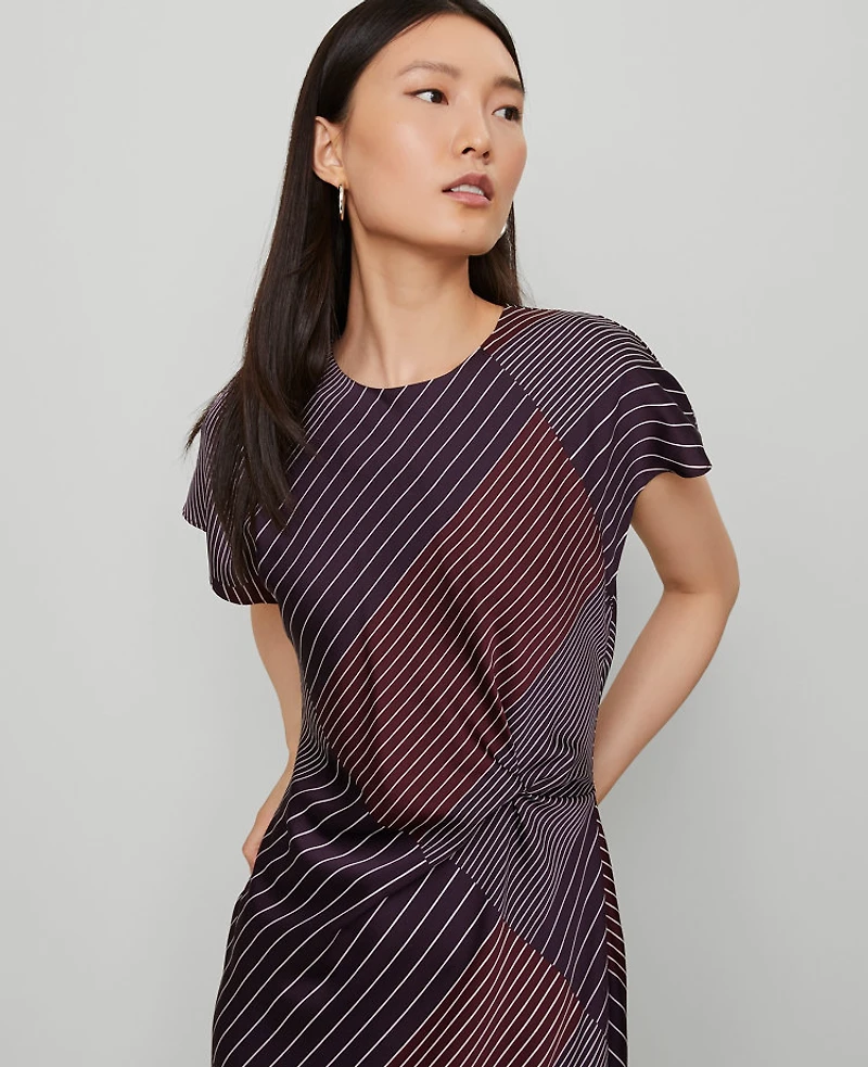 Ann Taylor Petite Satin Twist Midi Dress Deep Purple Onyx Women's