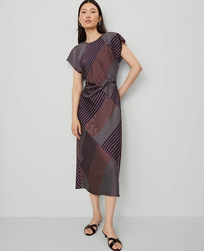 Ann Taylor Petite Satin Twist Midi Dress Deep Purple Onyx Women's