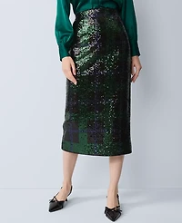 Ann Taylor Sequin Plaid Column Midi Skirt Black 1 Women's