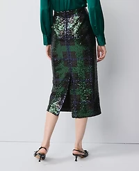 Ann Taylor Sequin Plaid Column Midi Skirt Black 1 Women's