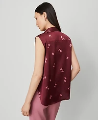 Ann Taylor Petite Floral Shirred Yoke Sleeveless Shirt Windsor Wine Women's